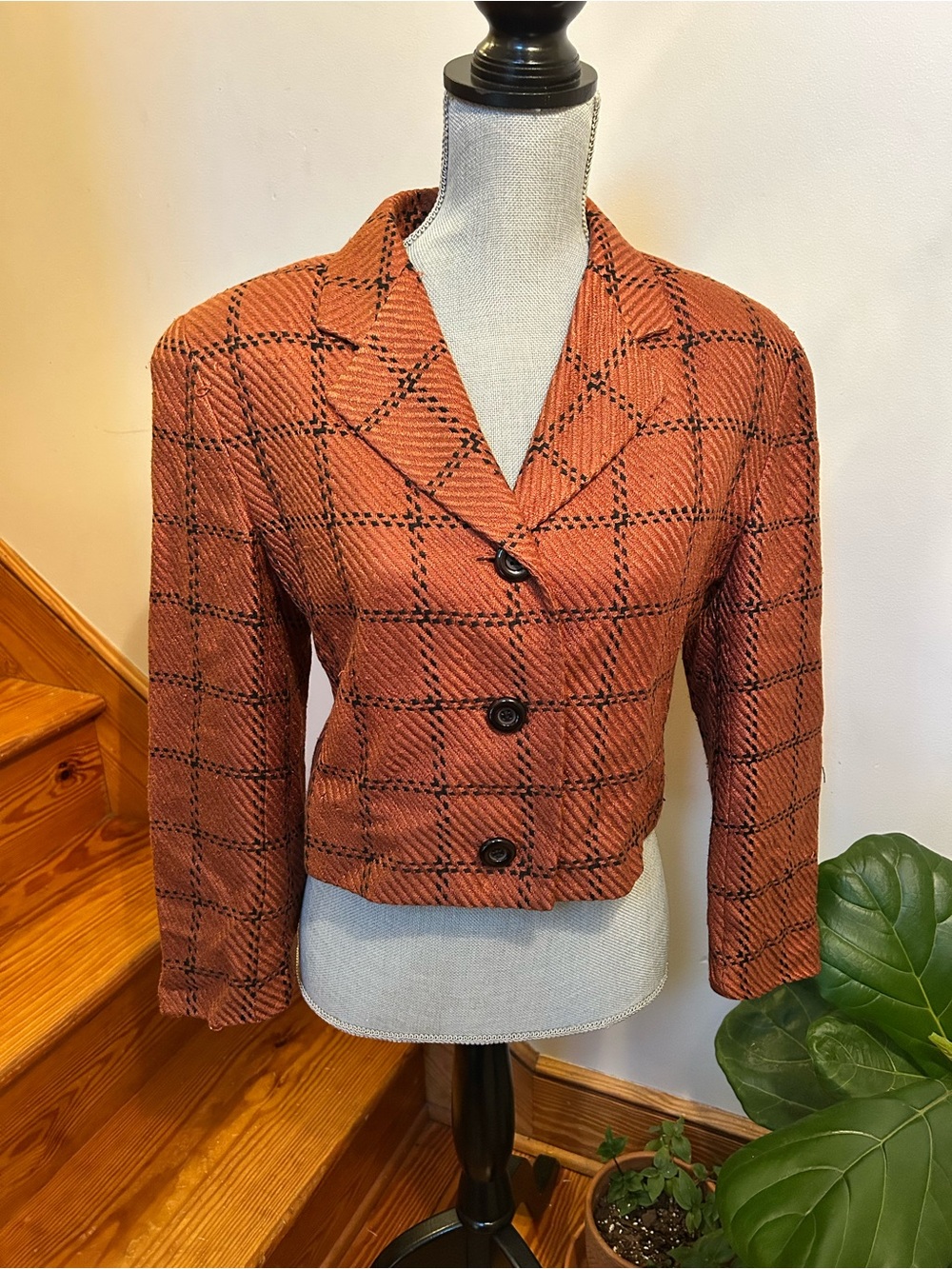 Doncaster Rust Plaid Tailored Cropped Blazer
